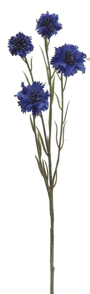 Textil Kornblume mit 4 Blüten