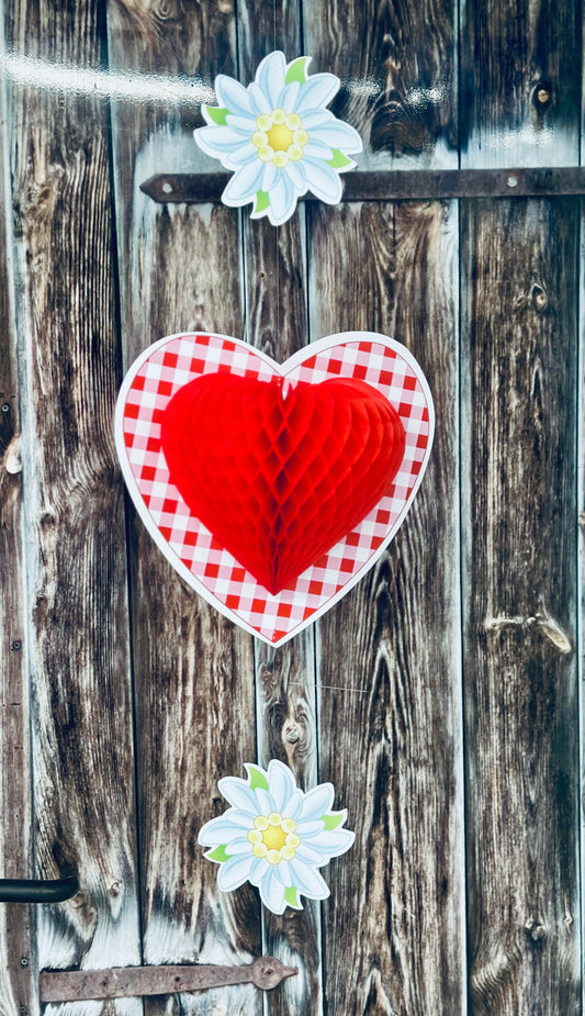 Papiergirlande hängend "Wabenherz" rot/weiß