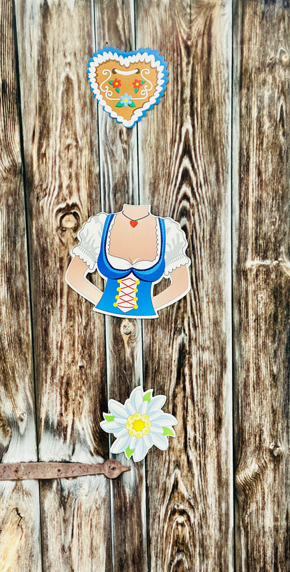 Papiergirlande hängend "Tracht Damen" weiß/blau