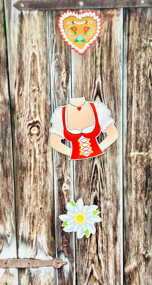 Papiergirlande hängend "Tracht Damen" rot/weiß