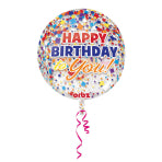 Folienballon "Orbz Ball Happy Birthday" Konfetti